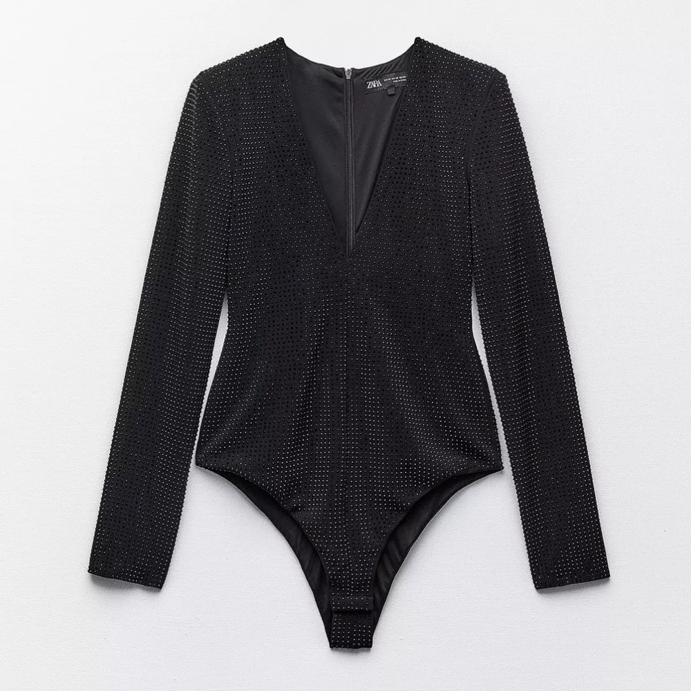 Zara Sparkly Rhinestone Knit Long Sleeve Bodysuit 7901/050